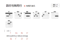 有情天音乐《因你与我同行》吉他谱_F调吉他弹唱谱_和弦谱